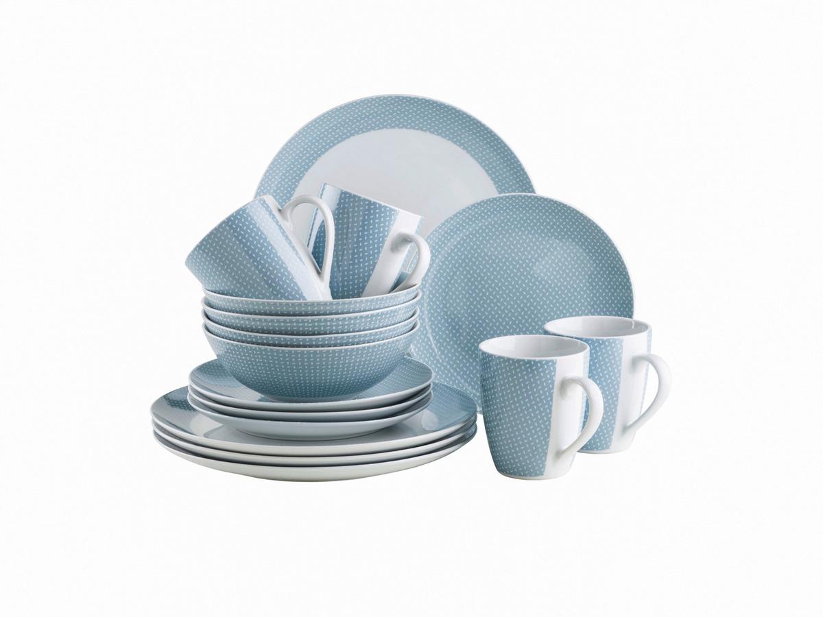 Kombiservice Porzellan 4 Personen 16-teilig - Pastellblau, Basics, Keramik - Mäser