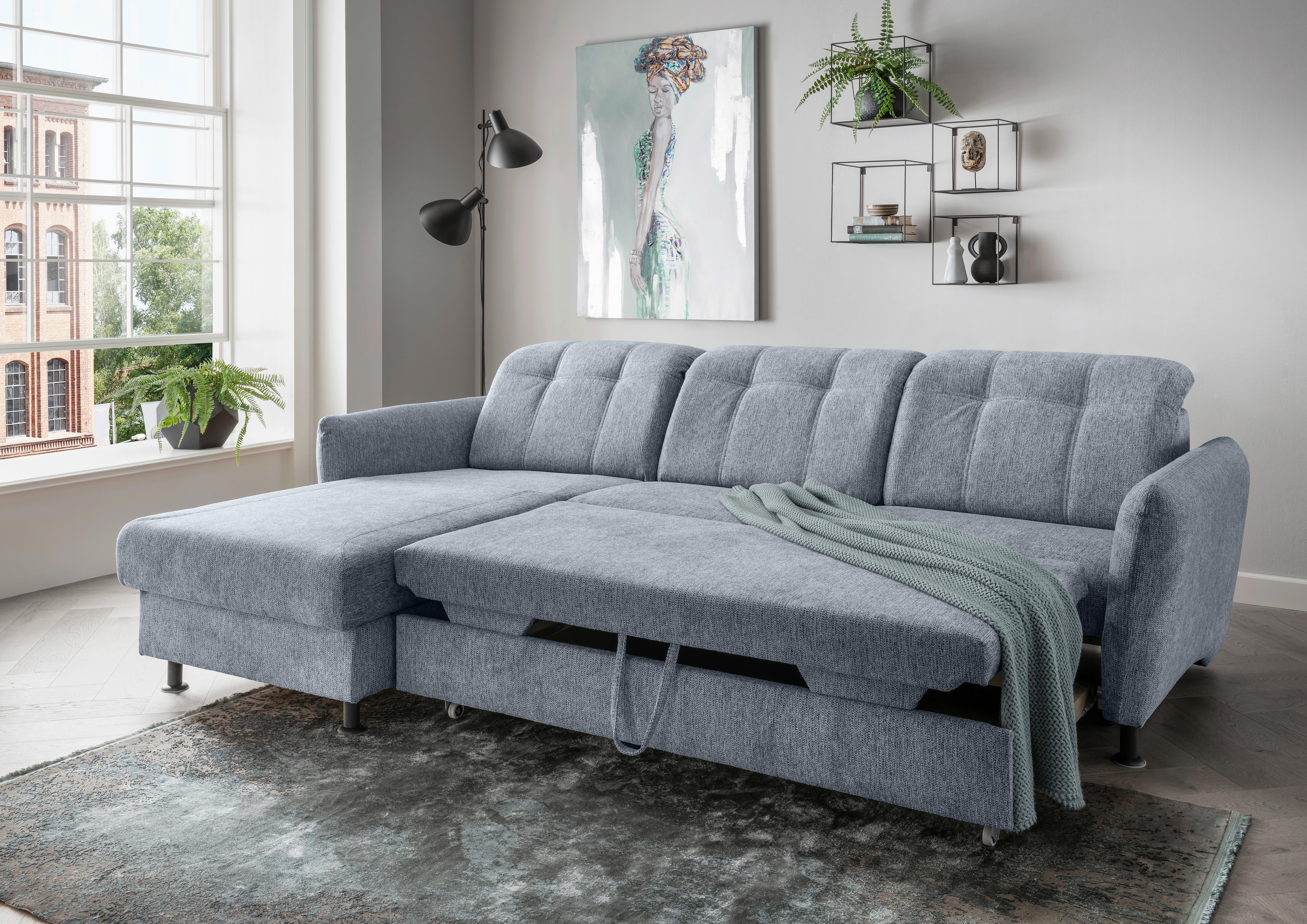 Ecksofa Minori Chenille Hellblau, S: 184x267 cm - Schwarz/Hellblau, MODERN, Textil (184/267cm) - Livetastic