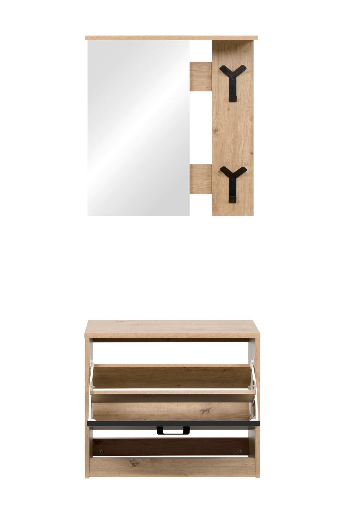 Garderobe Limone Eiche Artisan/Schwarz B: 56cm - Schwarz/Eiche Artisan, Design, Glas/Holzwerkstoff (56/180/24,5cm)