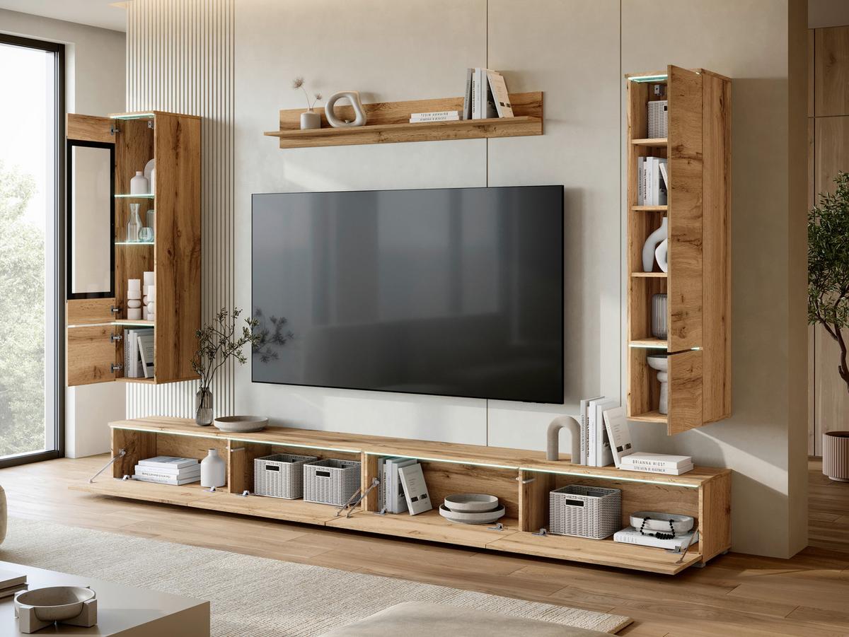 Wohnwand Vera Xxl Eiche Wotan B: 300cm - Eiche Wotan/Grau, Basics, Glas/Holzwerkstoff (300/162/33cm) - P & B