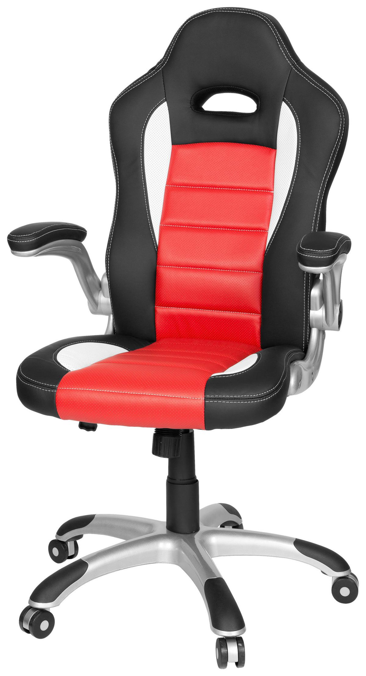 Gamingstuhl Game Sport Rot/schwarz/weiß - Rot/Silberfarben, MODERN, Kunststoff/Textil (64/118/57cm) - MID.YOU