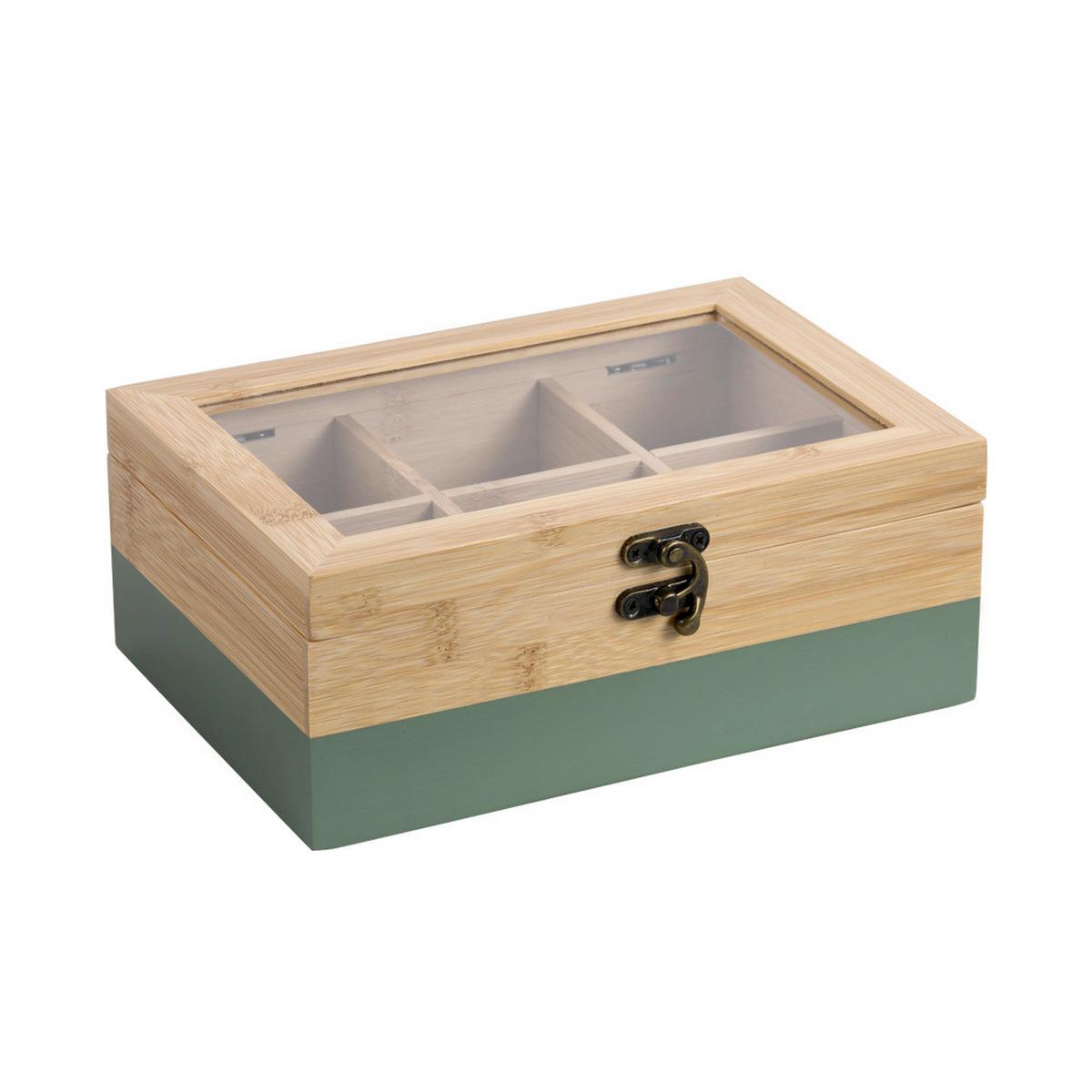 Teebox Eiche D., Salbeigrün L: 21,5cm - Eichefarben/Salbeigrün, Basics, Naturmaterialien (21.5/15/8.5cm) - Kesper