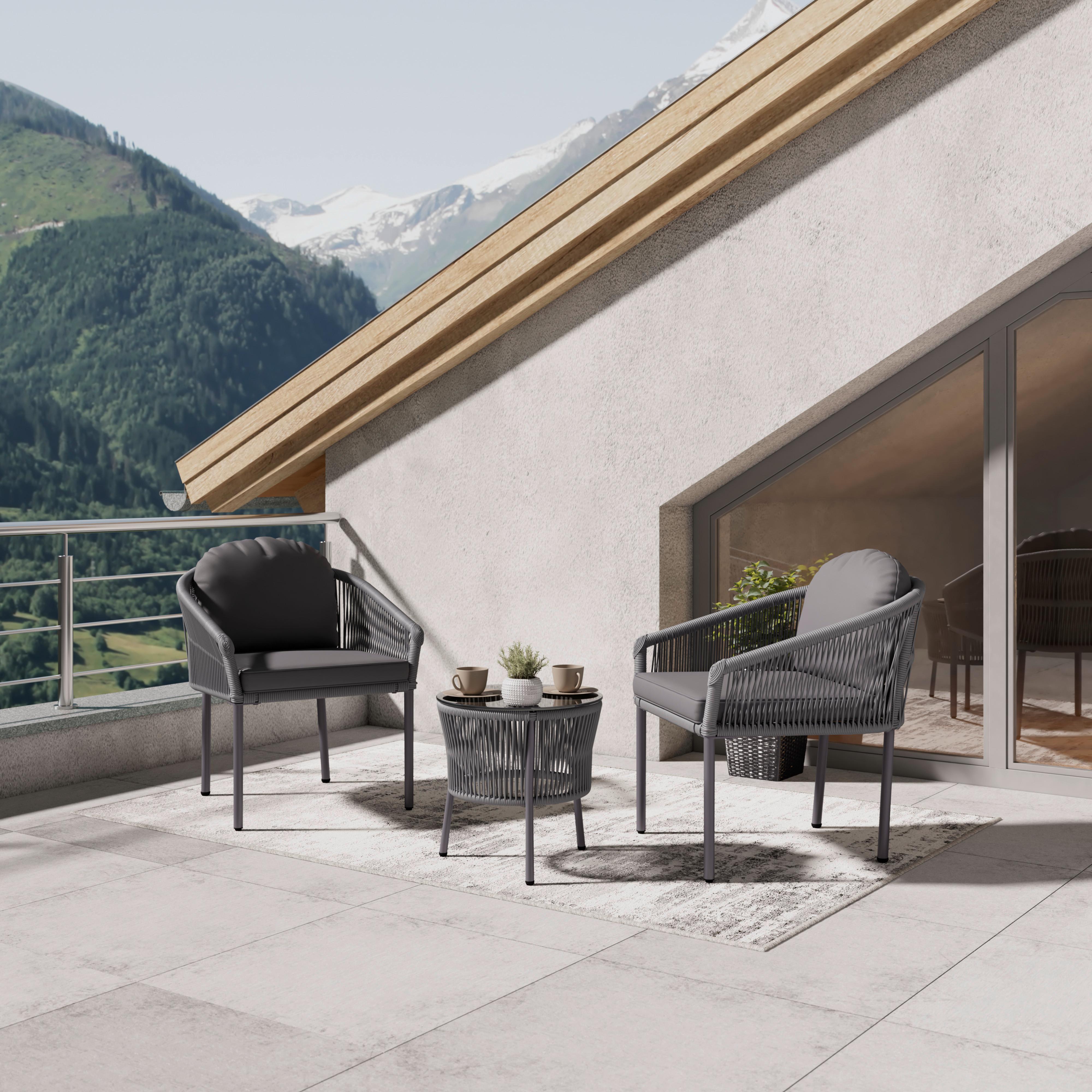 Balkonmöbel Set Capri Metall Mit Kissen - Dunkelgrau/Hellgrau, MODERN, Textil/Metall (69/63/52cm) - Beldano