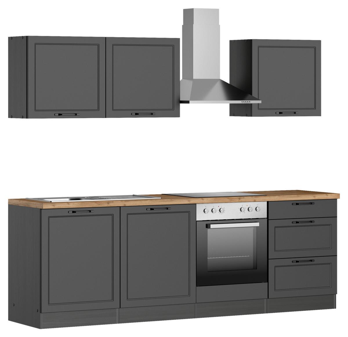 Küchenzeile Meran Mit Geräten B: 240 Cm Grau/eiche Dekor - Eiche Wotan/Grau, LIFESTYLE, Holzwerkstoff (240cm) - Held