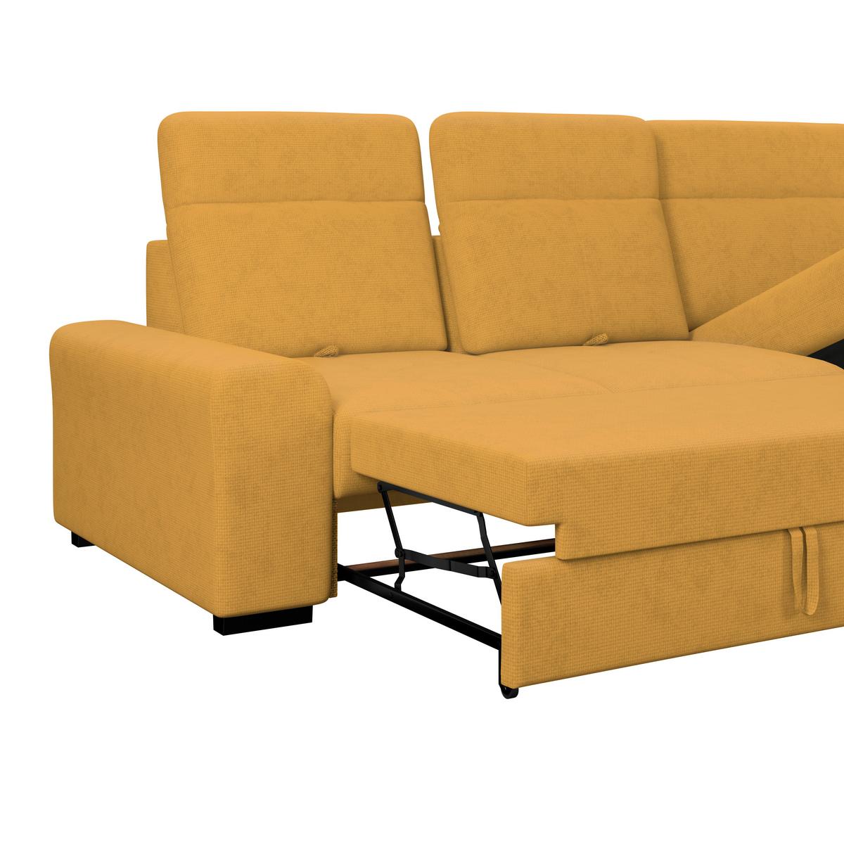 Ecksofa mit Bettfunktion Malaga new Chenille gold - Gelb/Schwarz, KONVENTIONELL, Textil (286/203cm) - Ondega