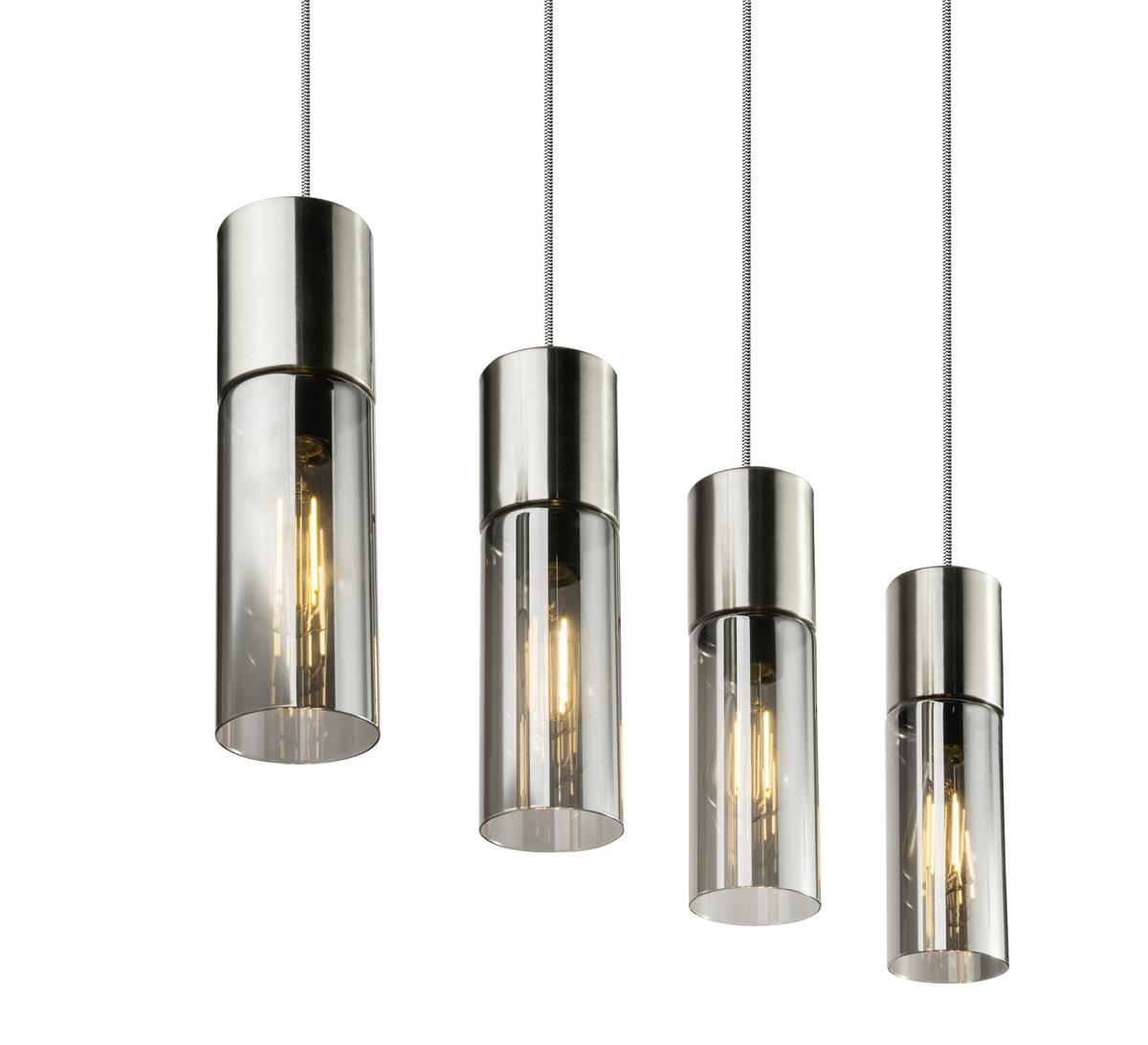Hängeleuchte Vision H: 156 cm 4-Flammig mit Rauchglas - Nickelfarben, KONVENTIONELL, Glas/Metall (80/9/156cm) - Globo