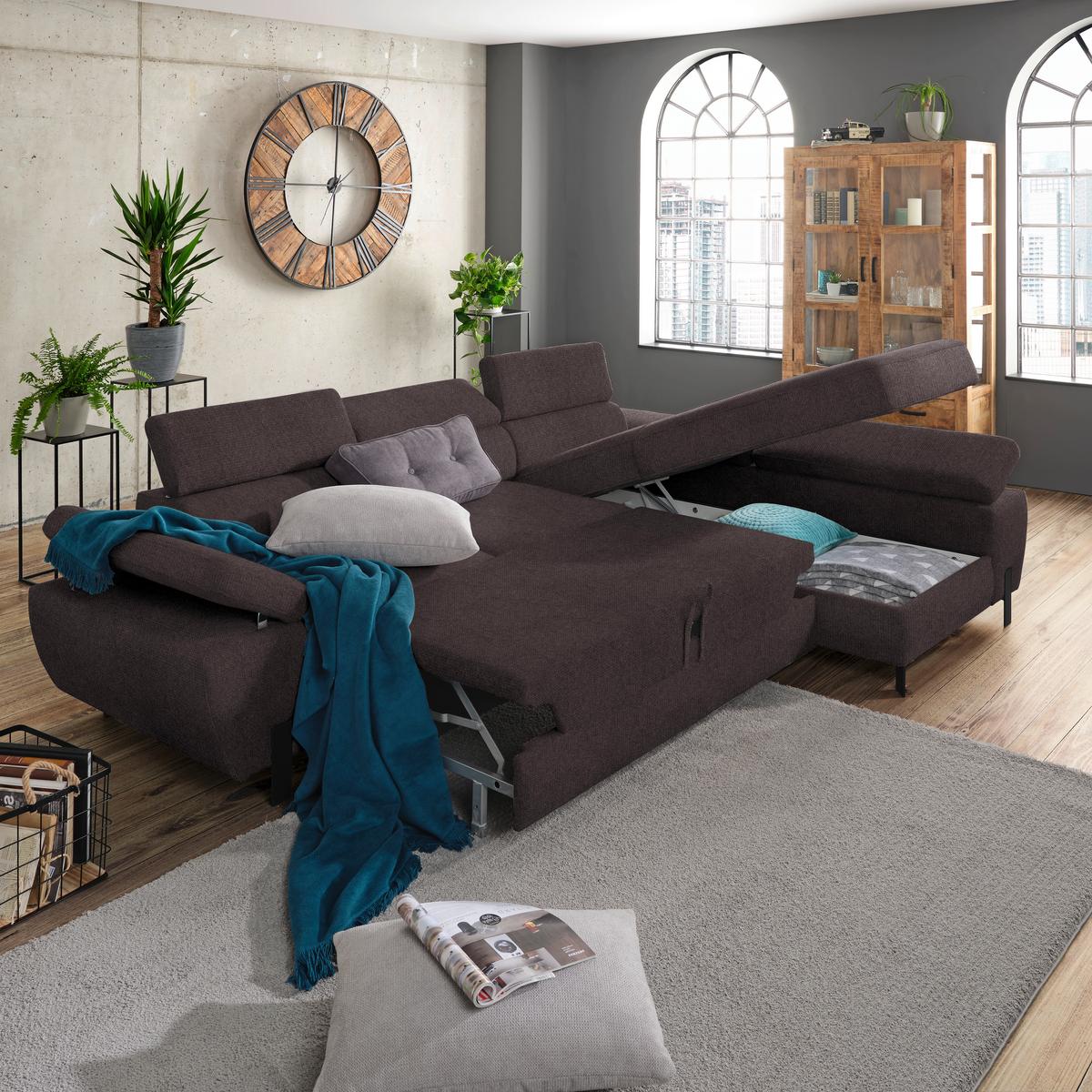 Rohová sedačka MILNA, pravá, grafitová - čierna/grafitová, Modern, kov/drevo (277/90/189cm) - Mömax