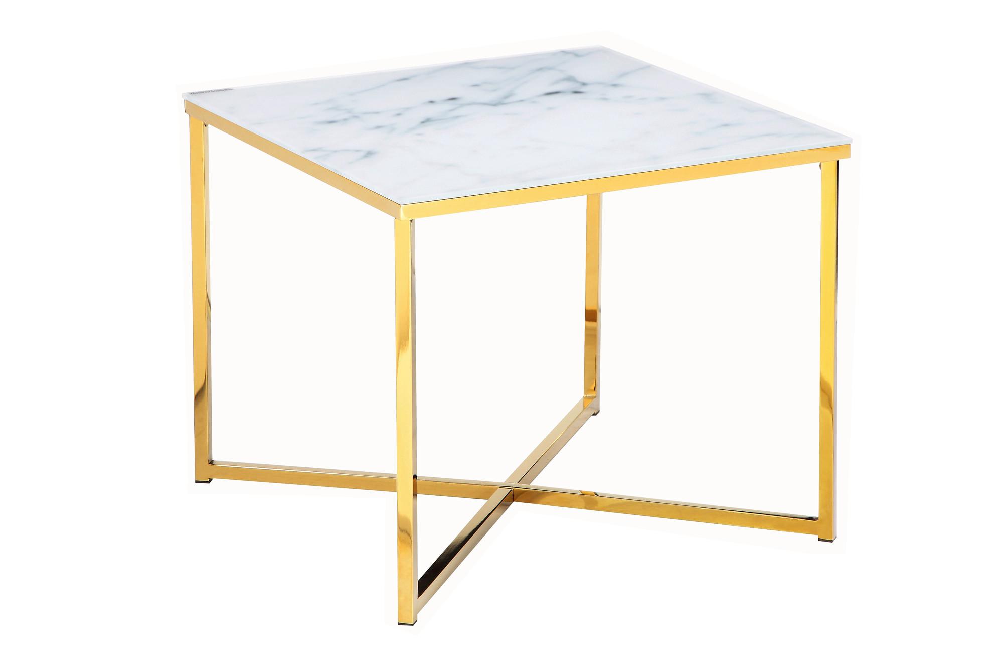 Couchtisch Weiß/Goldfarben B: 50 cm - Goldfarben/Weiß, Design, Glas/Metall (50/50/42cm) - Livetastic