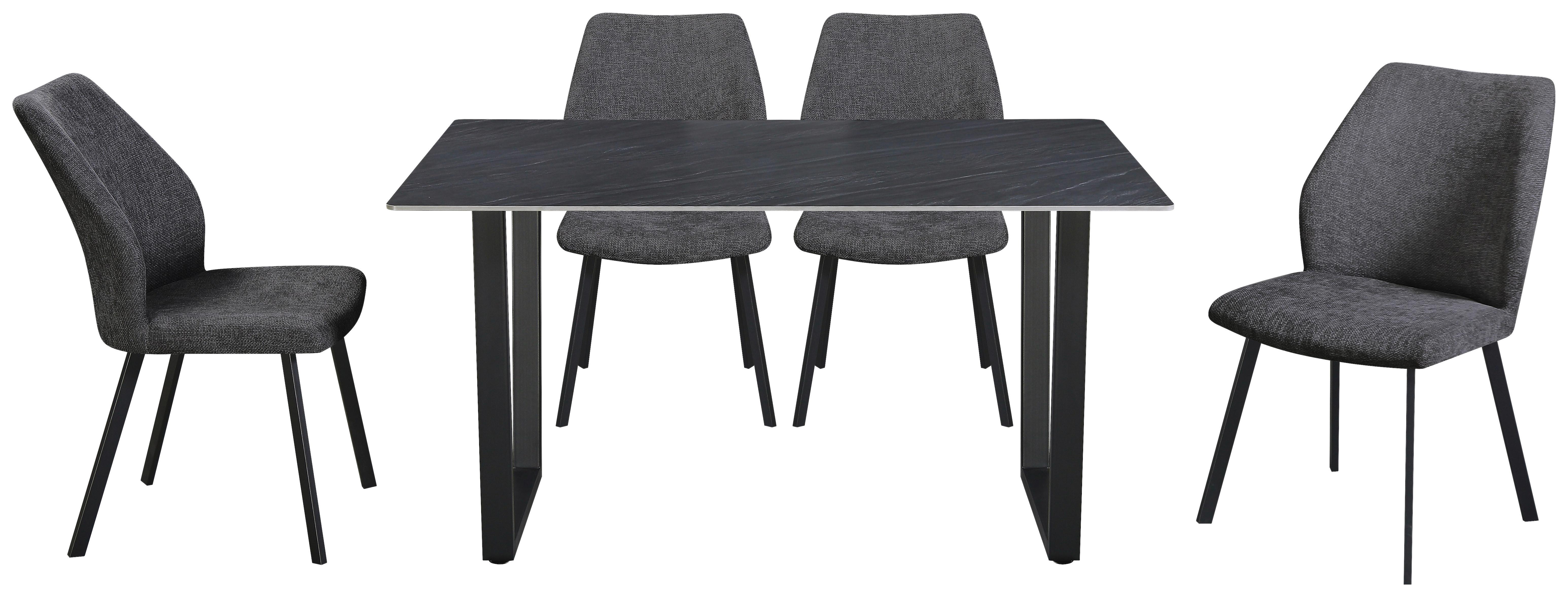 Tischgruppe Perth 5-Teilig Dunkelgrau, B: 140 cm - Dunkelgrau, KONVENTIONELL, Textil/Stein (140/48/76/89/90/62cm) - MID.YOU