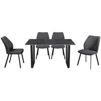 Tischgruppe Perth 5-Teilig Dunkelgrau, B: 140 cm - Dunkelgrau, KONVENTIONELL, Textil/Stein (140/48/76/89/90/62cm) - MID.YOU