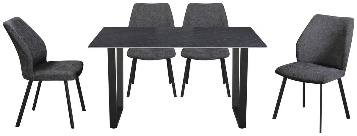 Tischgruppe Perth 5-Teilig Dunkelgrau, B: 140 cm - Dunkelgrau, KONVENTIONELL, Textil/Stein (140/48/76/89/90/62cm) - MID.YOU