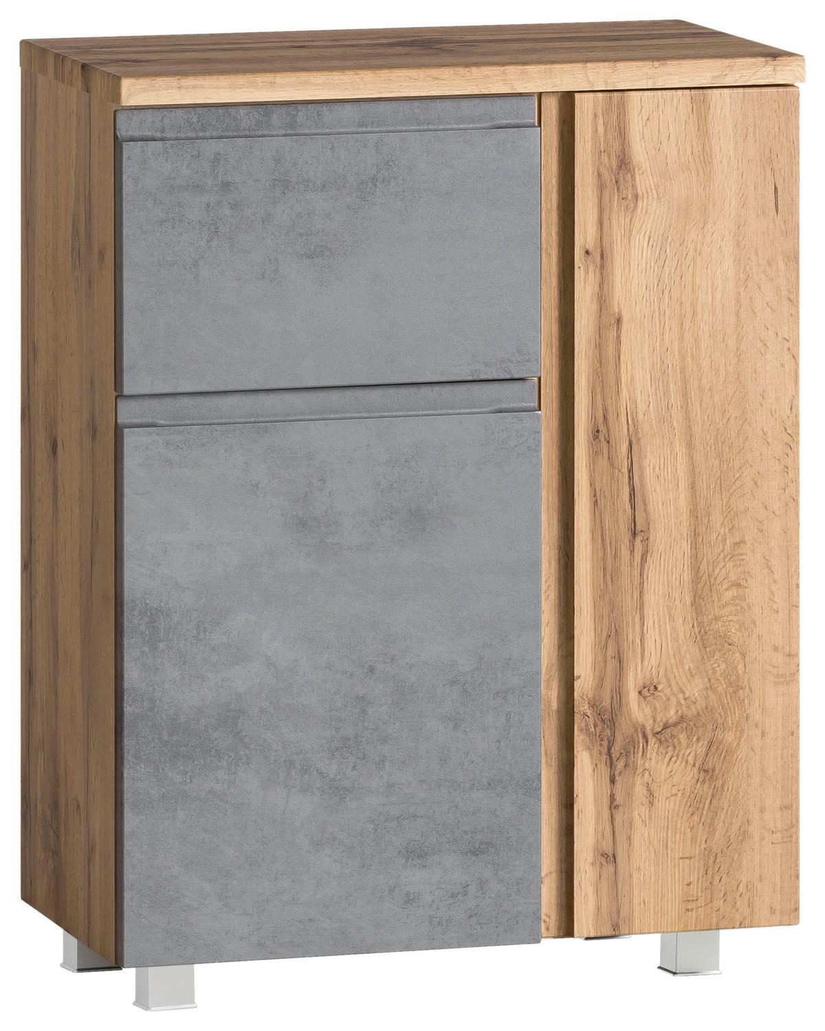 Badezimmer Unterschrank Varese BxH 65x79 cm Grau/ Eiche Dekor - Eiche Wotan/Hellgrau, MODERN, Holzwerkstoff (65/79/35cm) - Held