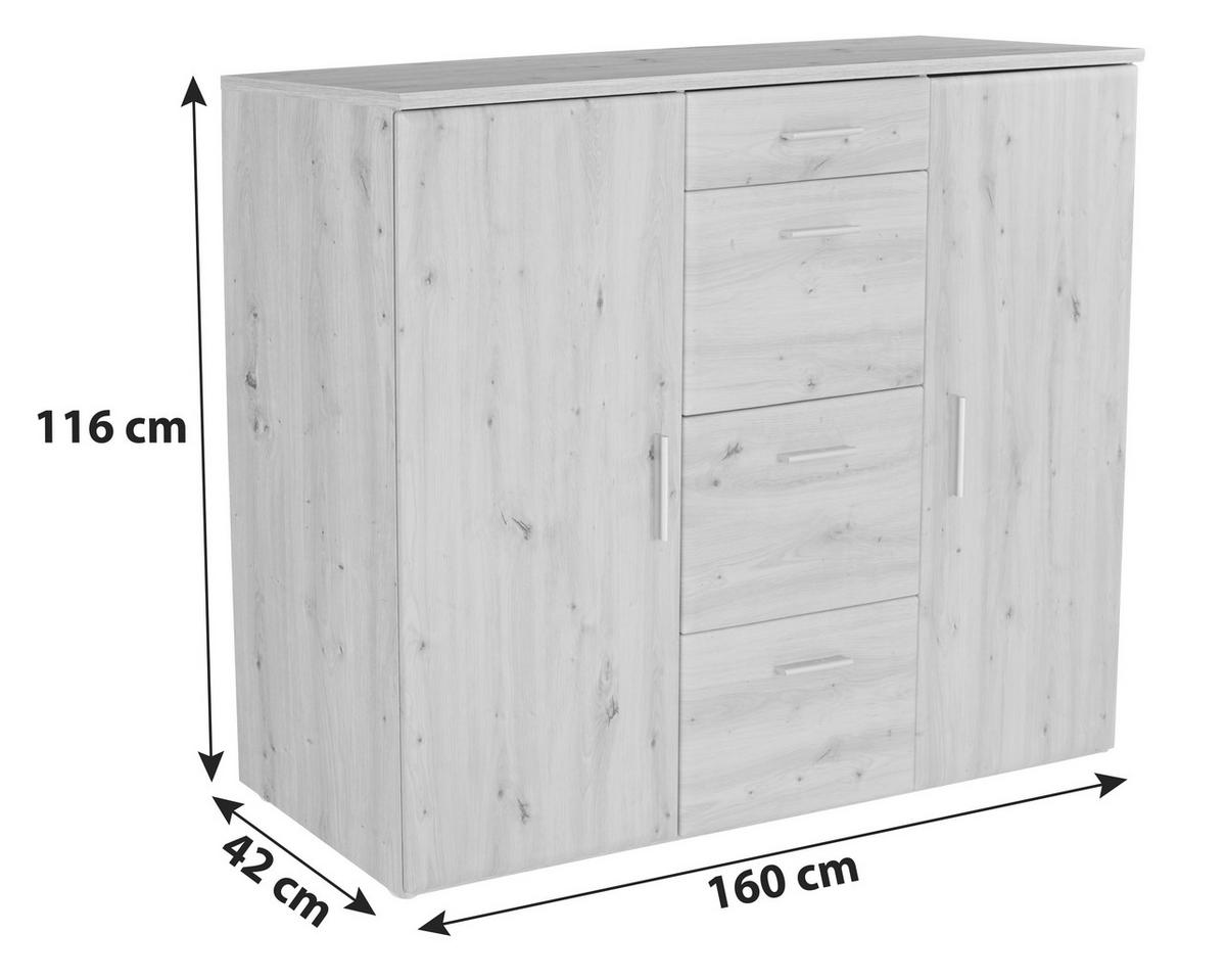 Kommode B 160cm Lissi New, Artisan Eiche Dekor - MODERN, Holzwerkstoff (160/116/42cm)