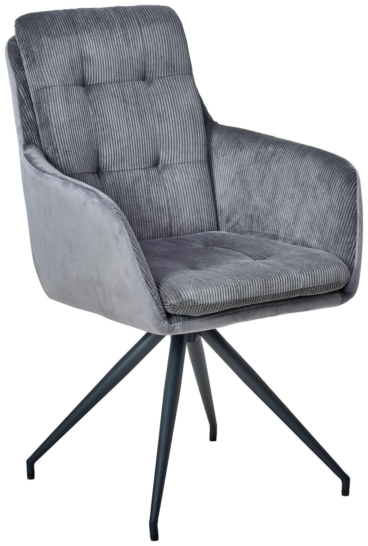 Armlehnstuhl Nizza Grau Gepolstert - Schwarz/Grau, LIFESTYLE, Textil/Metall (60/94/64cm) - MID.YOU