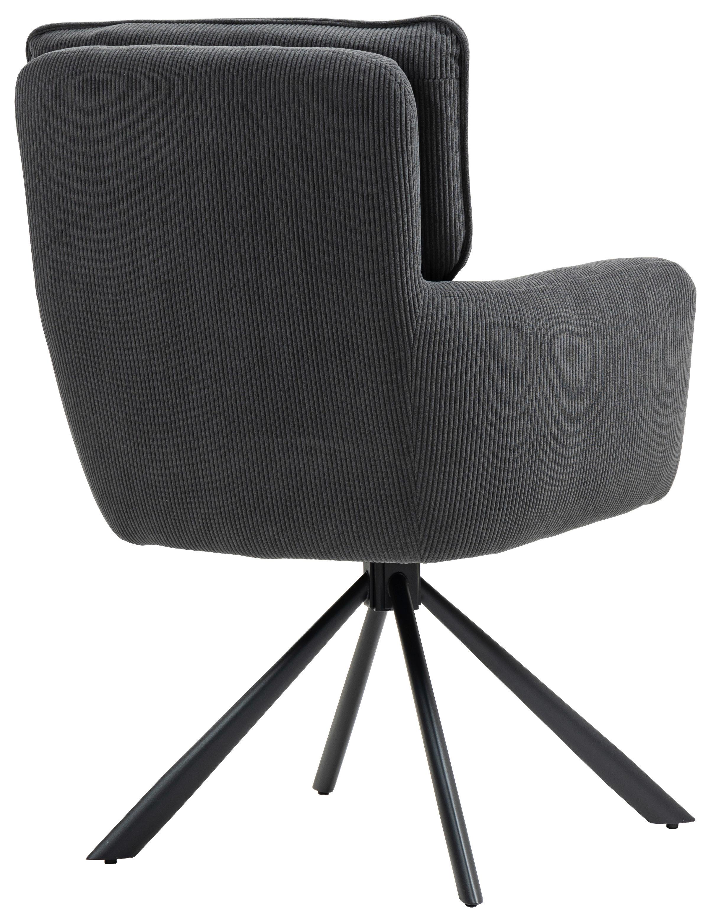 Armlehnstuhl Mila Cord Sitzfl. 180° drehbar, B: 60cm - Anthrazit/Schwarz, KONVENTIONELL, Textil/Metall (60/95/67cm) - MID.YOU