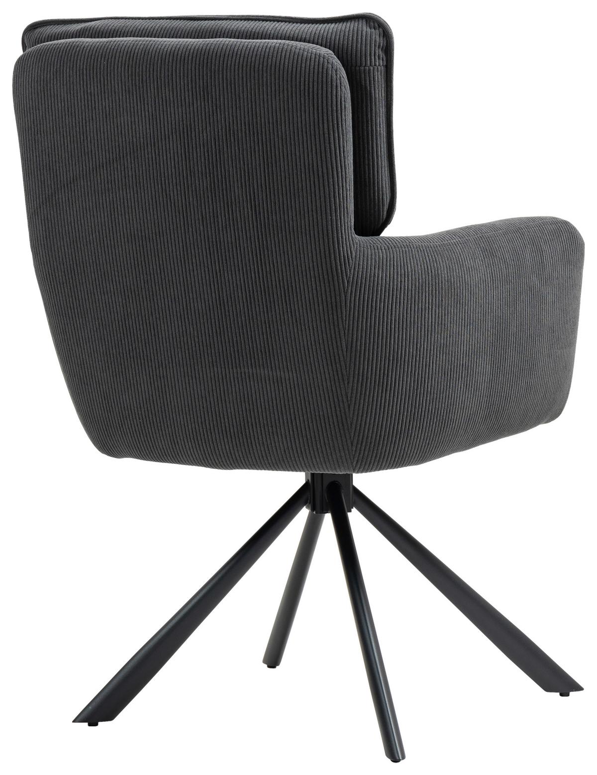 Armlehnstuhl Mila Cord Sitzfl. 180° drehbar, B: 60cm - Anthrazit/Schwarz, KONVENTIONELL, Textil/Metall (60/95/67cm) - MID.YOU