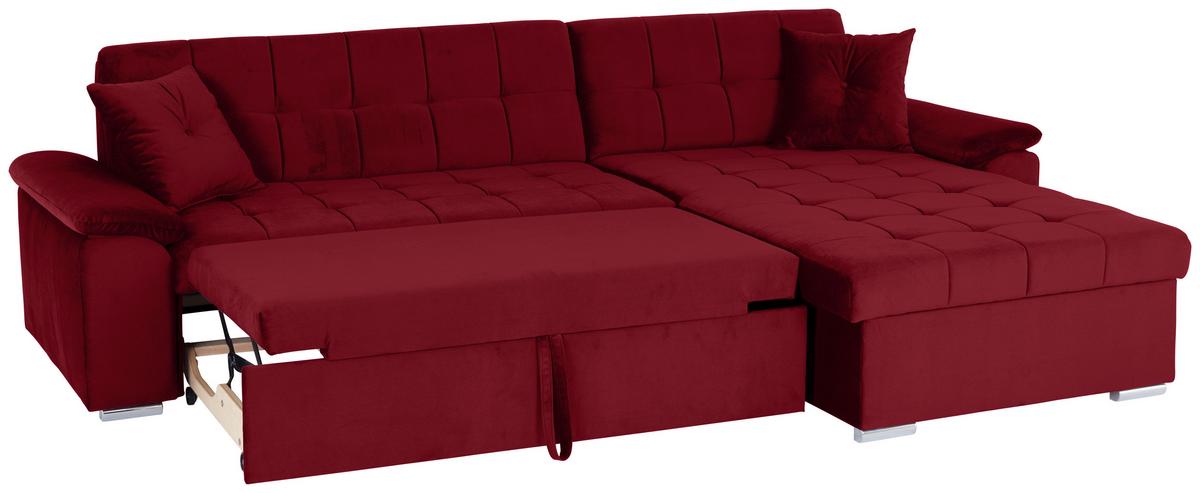 Ecksofa mit Schlaffunktion Keaton + Bettkasten, Burgunder - Bordeaux, Basics, Textil (263/169cm) - Livetastic