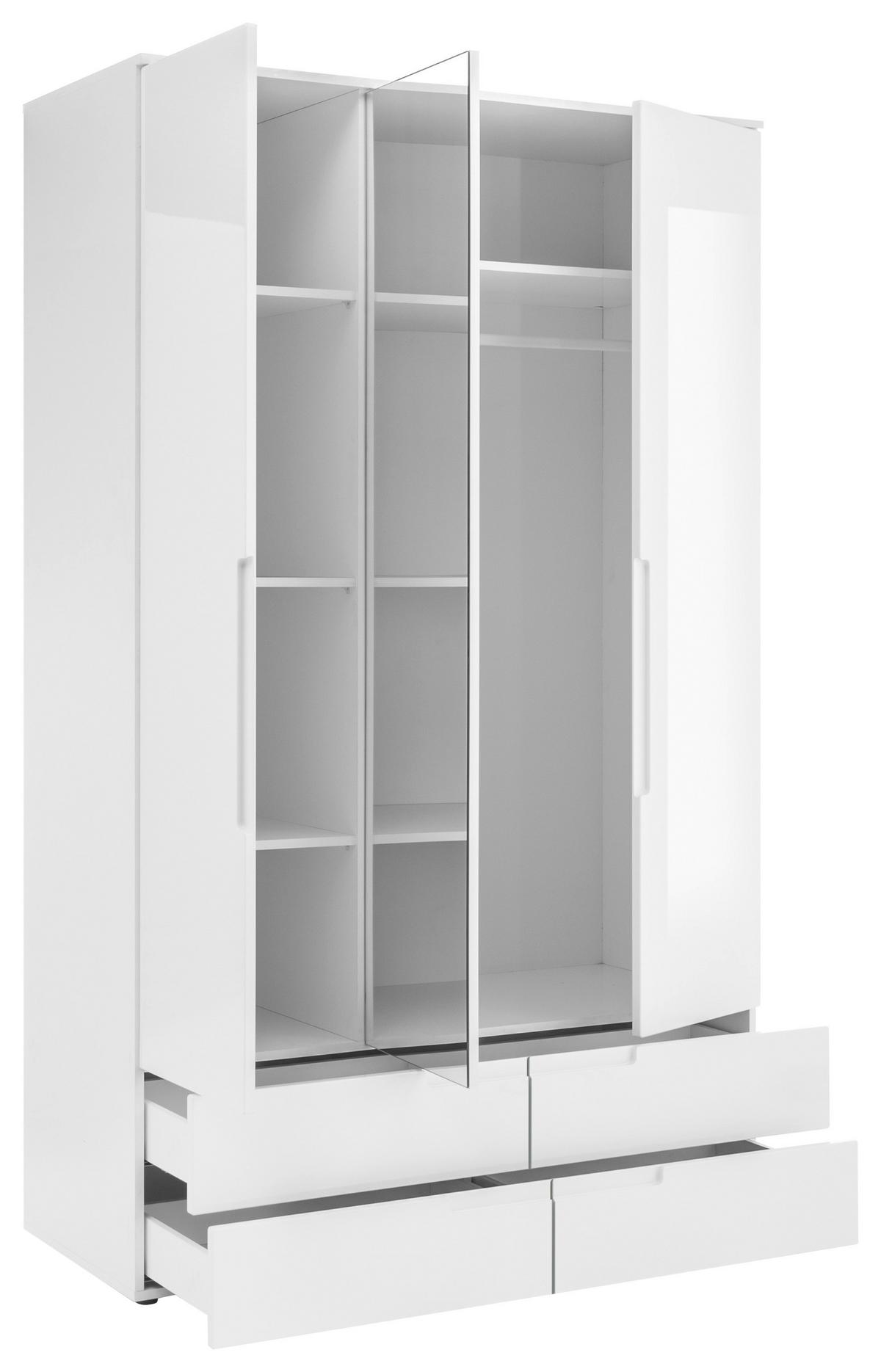 SKRIŇA S OTOČNÝMI DVERAMI FUN - biela/biela s vysokým leskom, Konventionell, kompozitné drevo/sklo (126/208/57cm) - Mömax