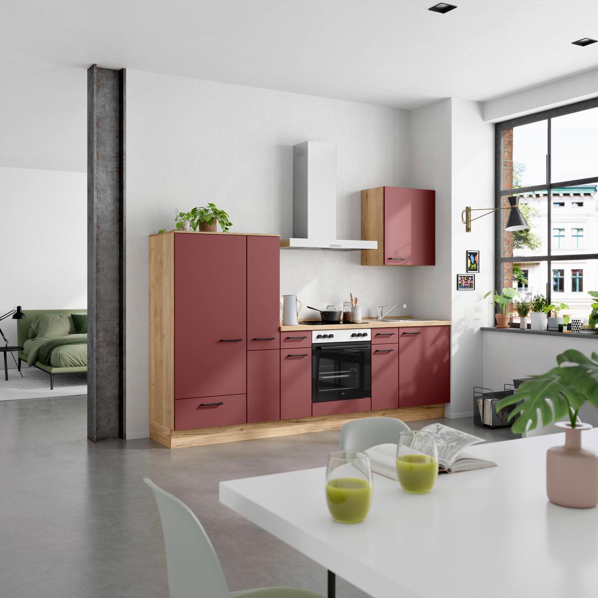 Küchenleerblock Easytouch Low-Line, L3 Links - Eichefarben/Rot, MODERN, Holzwerkstoff (270cm) - Nobilia