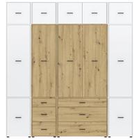 Drehtürenschrank mit Schubladen 225 cm Kivo, Weiß/Eiche - Weiß/Eiche Artisan, Basics, Holzwerkstoff (225/239,4/52,1cm)