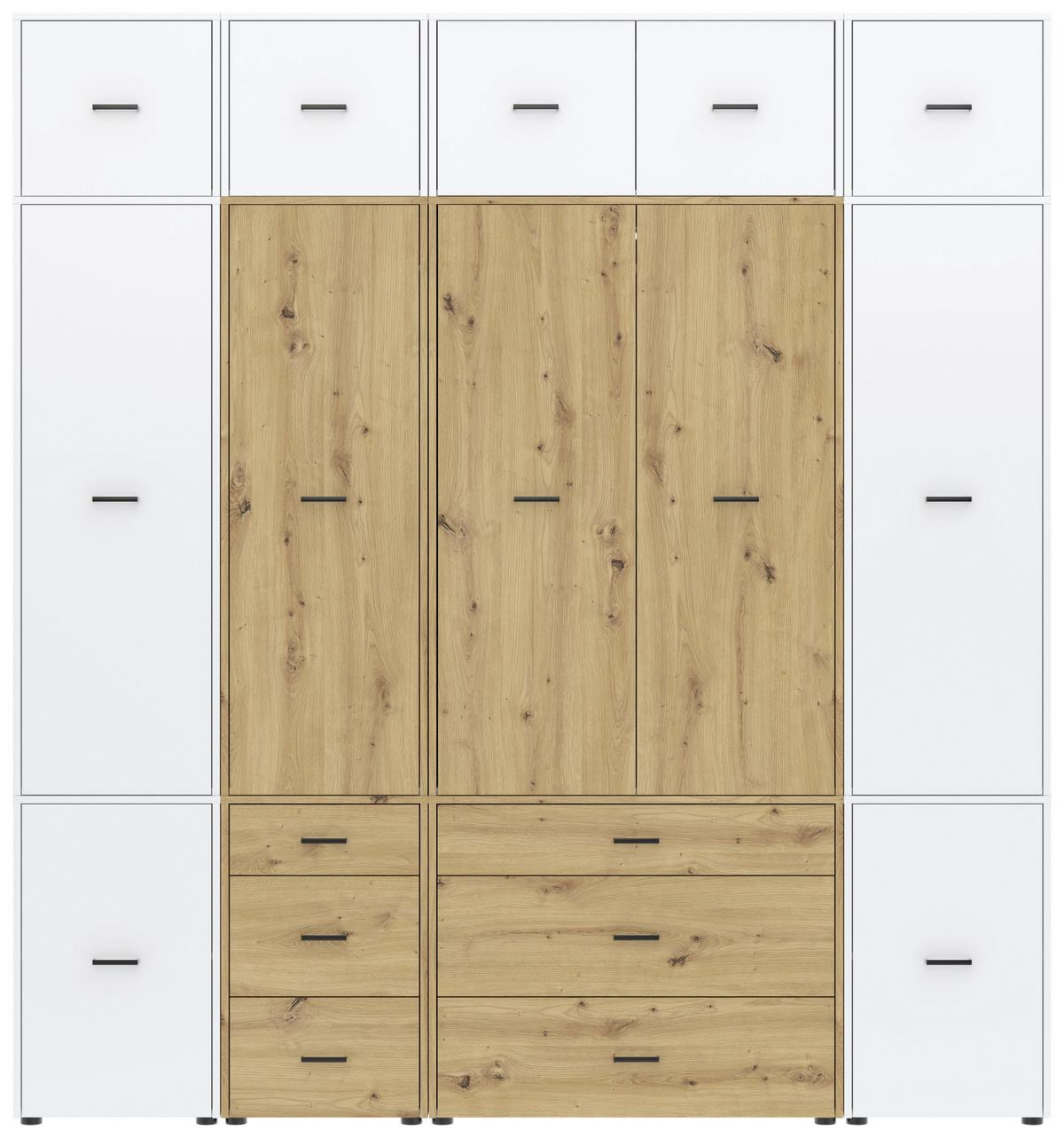 Drehtürenschrank mit Schubladen 225 cm Kivo, Weiß/Eiche - Weiß/Eiche Artisan, Basics, Holzwerkstoff (225/239,4/52,1cm)
