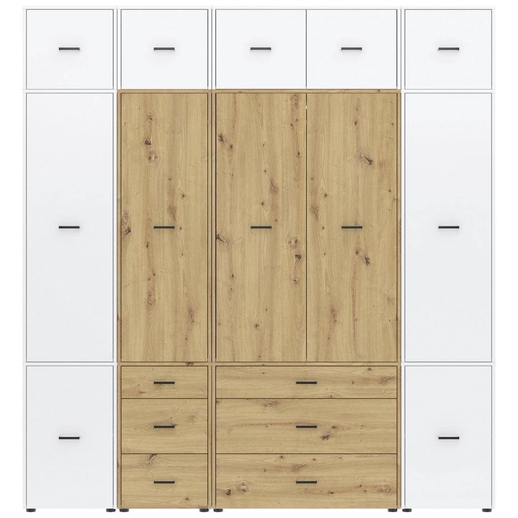 Drehtürenschrank m. Schubladen 225 cm Kivo, Weiß/Eiche