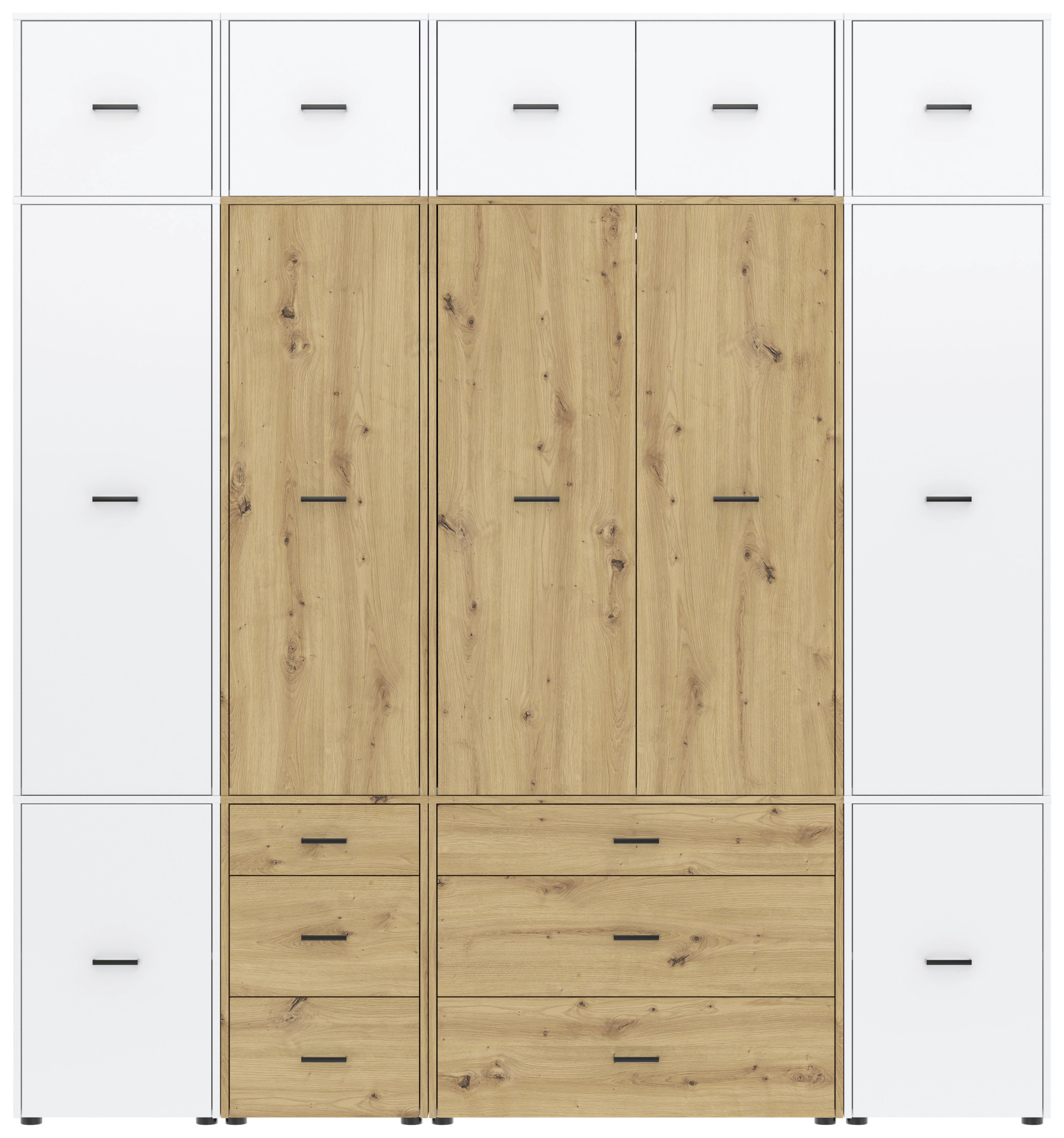 Drehtürenschrank mit Schubladen 225 cm Kivo, Weiß/Eiche
