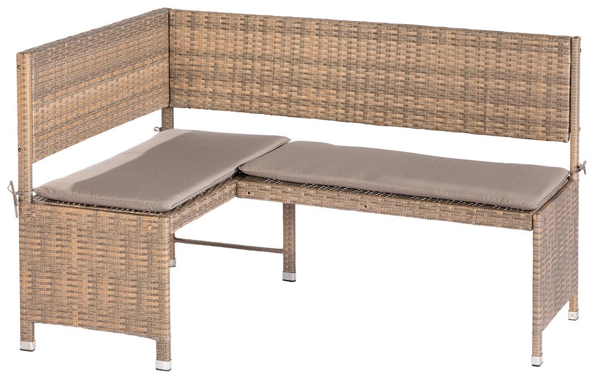Gartenbank Kunststoff 2-Sitzer Eckbank - Naturfarben/Cappuccino, KONVENTIONELL, Kunststoff/Textil (100/148cm) - Gardenson