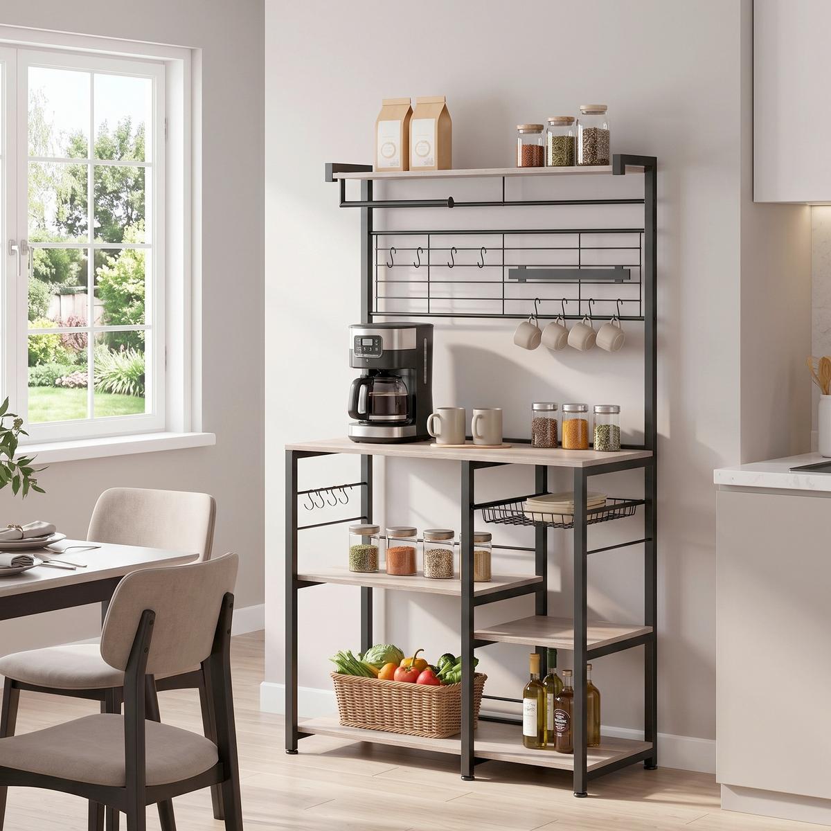 REGAL KITCHEN SHELF - Greige/Schwarz, MODERN, Holzwerkstoff/Metall (90/167/42cm) - MID.YOU