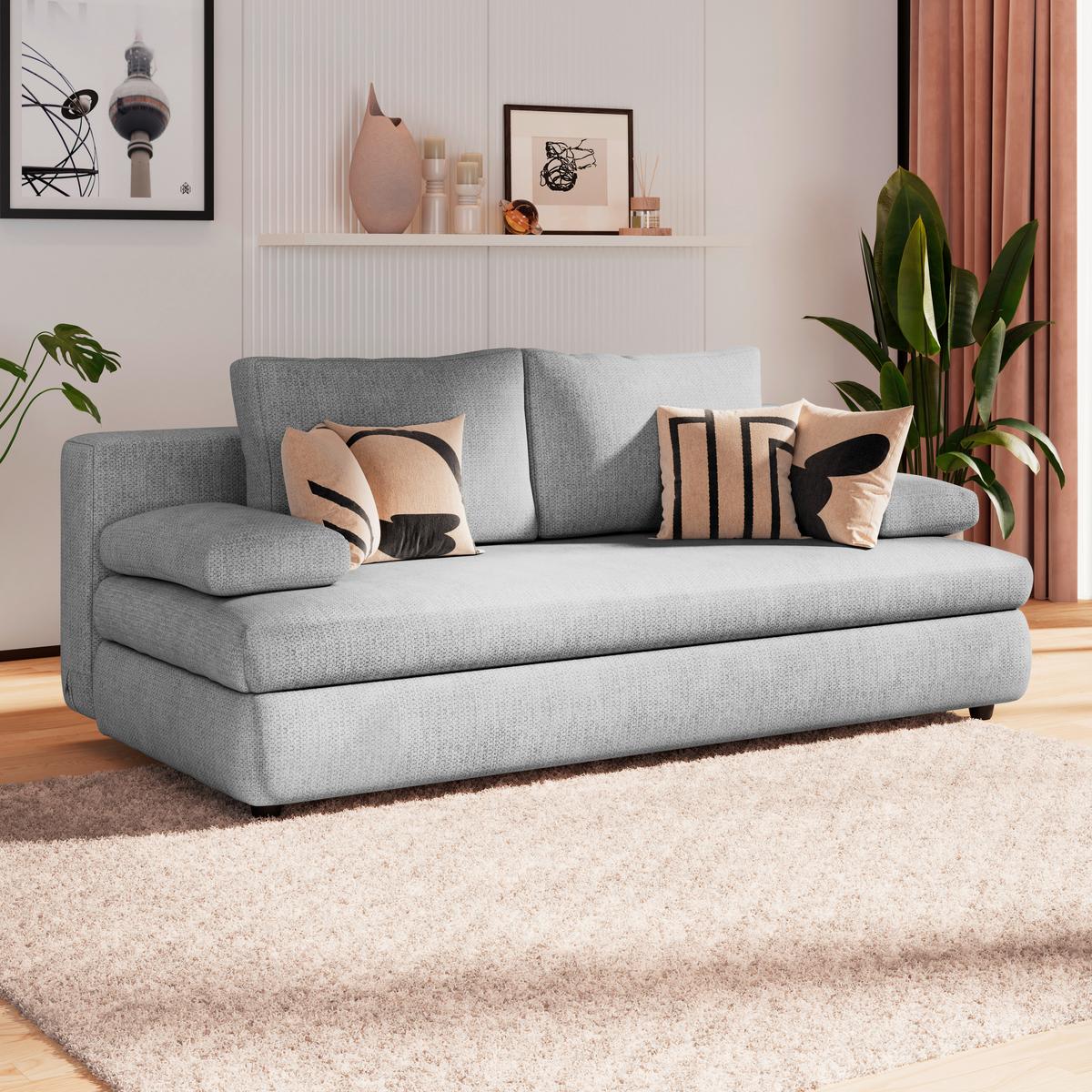 3-sitzer-sofa Mit Schlaffunktion Olso Hellgrau - Hellgrau, Trend, Holz/Kunststoff (205/72/100cm)