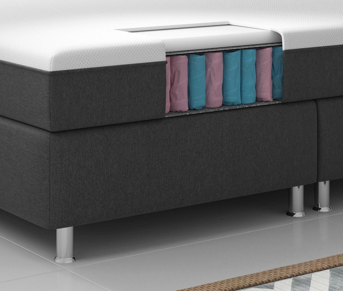 Boxspringbett mit Topper 180x200 cm King De Luxe - Anthrazit/Silberfarben, KONVENTIONELL, Textil (180/200cm) - MID.YOU