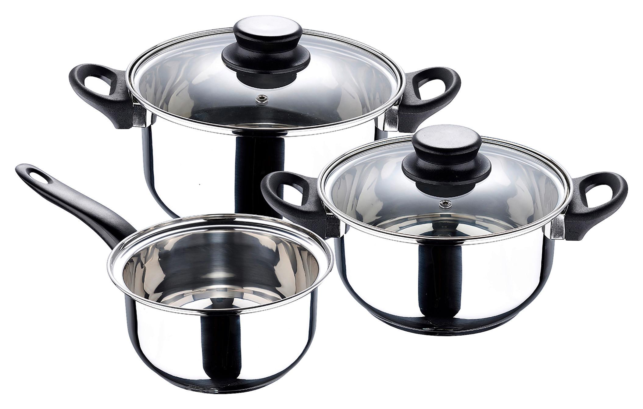 Kochtopfset Palma 5-teilig Edelstahl Kunststoff - Edelstahlfarben/Transparent, Basics, Glas/Kunststoff (16/18/20cm)