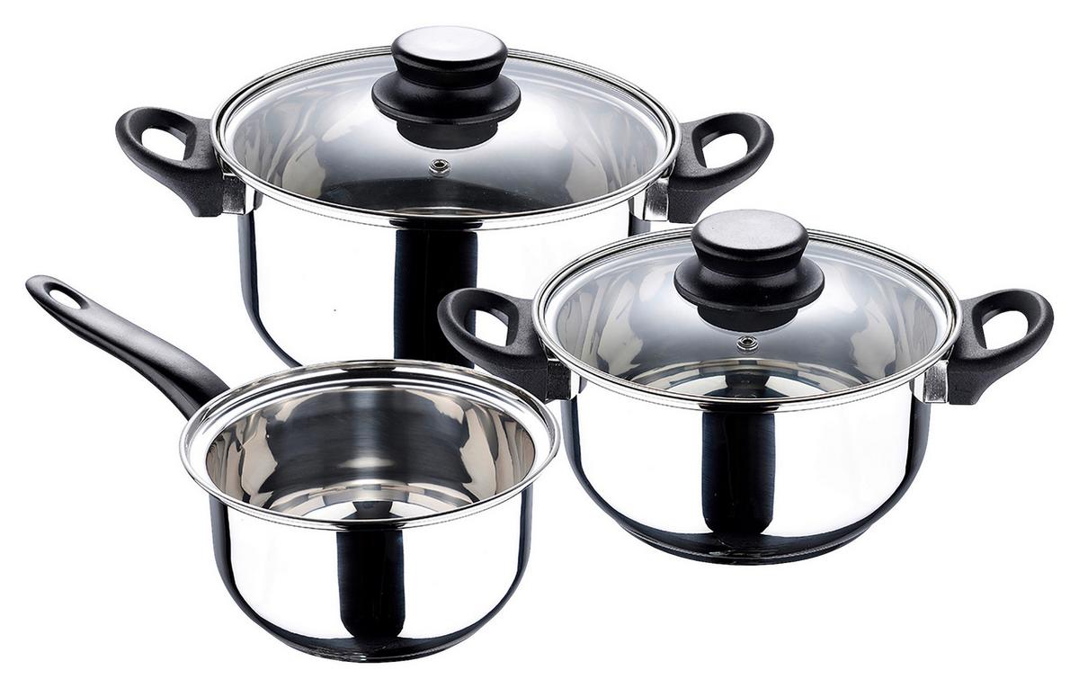 Kochtopfset Palma 5-teilig Edelstahl Kunststoff - Edelstahlfarben/Transparent, Basics, Glas/Kunststoff (16/18/20cm)