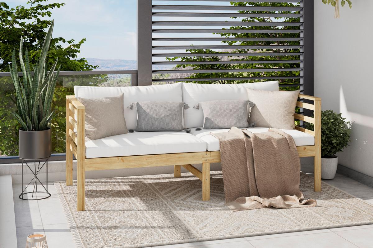 Gartenbank Akazienholz 2-Sitzer Sevilla Mit Kissen - Weiß/Akaziefarben, MODERN, Holz/Textil (180/70/74cm) - James Wood