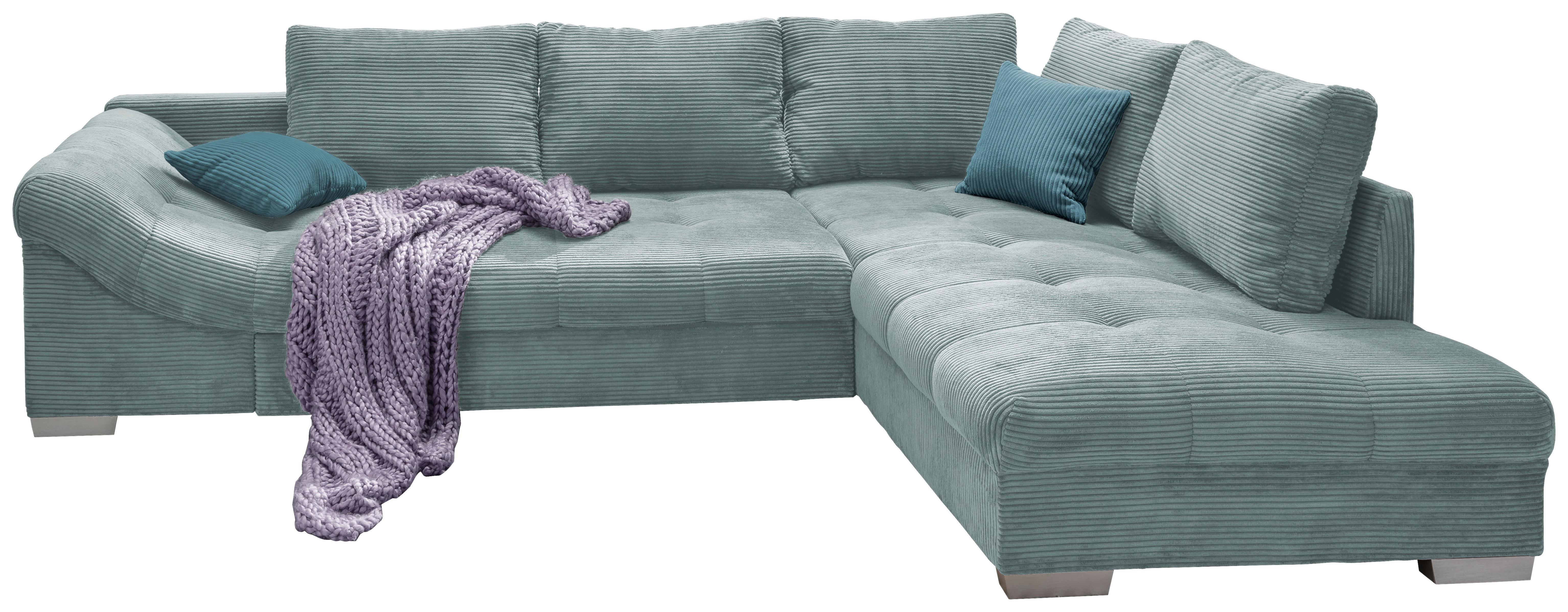 Rohová sedačka ALVITO, pravá, světle modrý manšestr - petrolej/barvy stříbra, Design, dřevo/textil (298/202cm) - MID.YOU