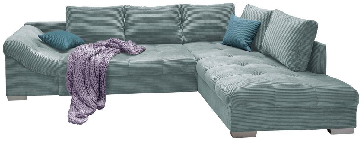 Rohová sedačka ALVITO, pravá, světle modrý manšestr - petrolej/barvy stříbra, Design, dřevo/textil (298/202cm) - MID.YOU