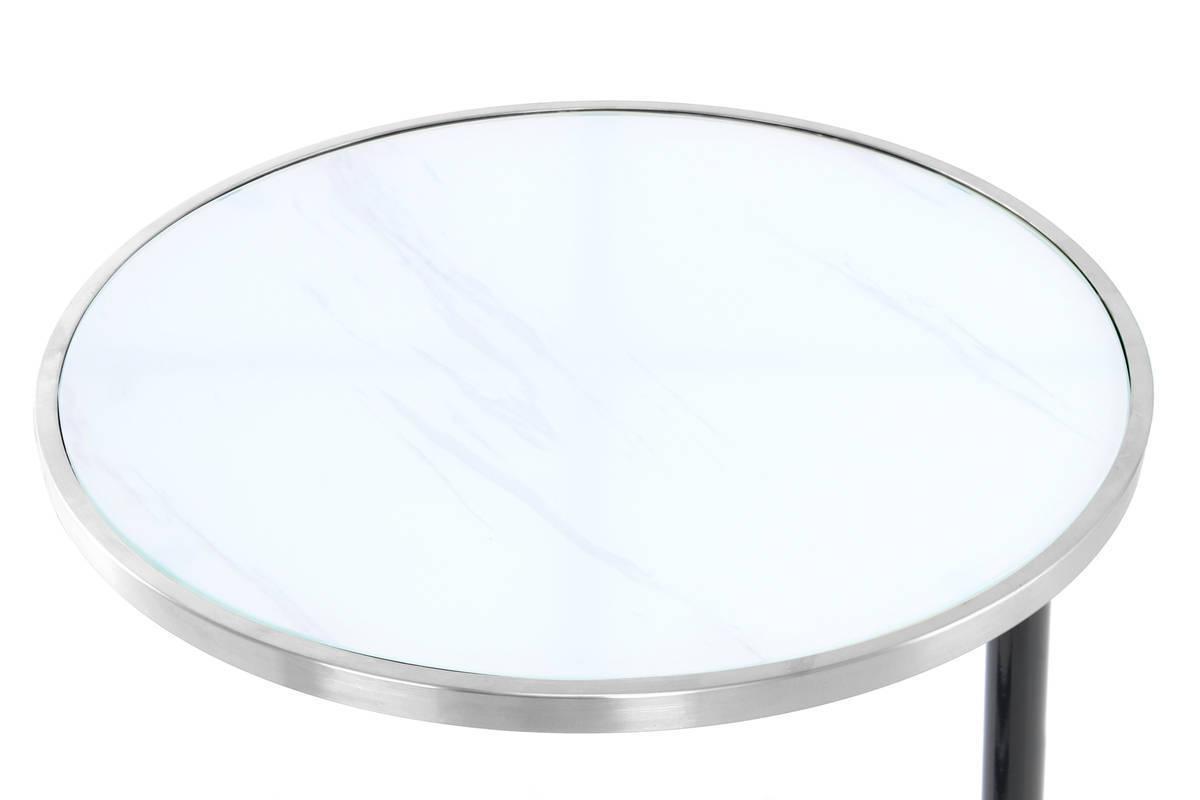Beistelltisch Rund Servant Silberfarben/Weiß - Silberfarben/Schwarz, Basics, Glas/Metall (46/46/62cm) - Kayoom