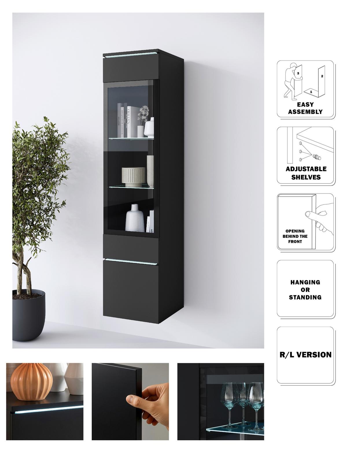 Vitrine Vera Schwarz B: 30cm - Schwarz/Grau, Design, Glas/Holzwerkstoff (30/130/33cm) - Livetastic