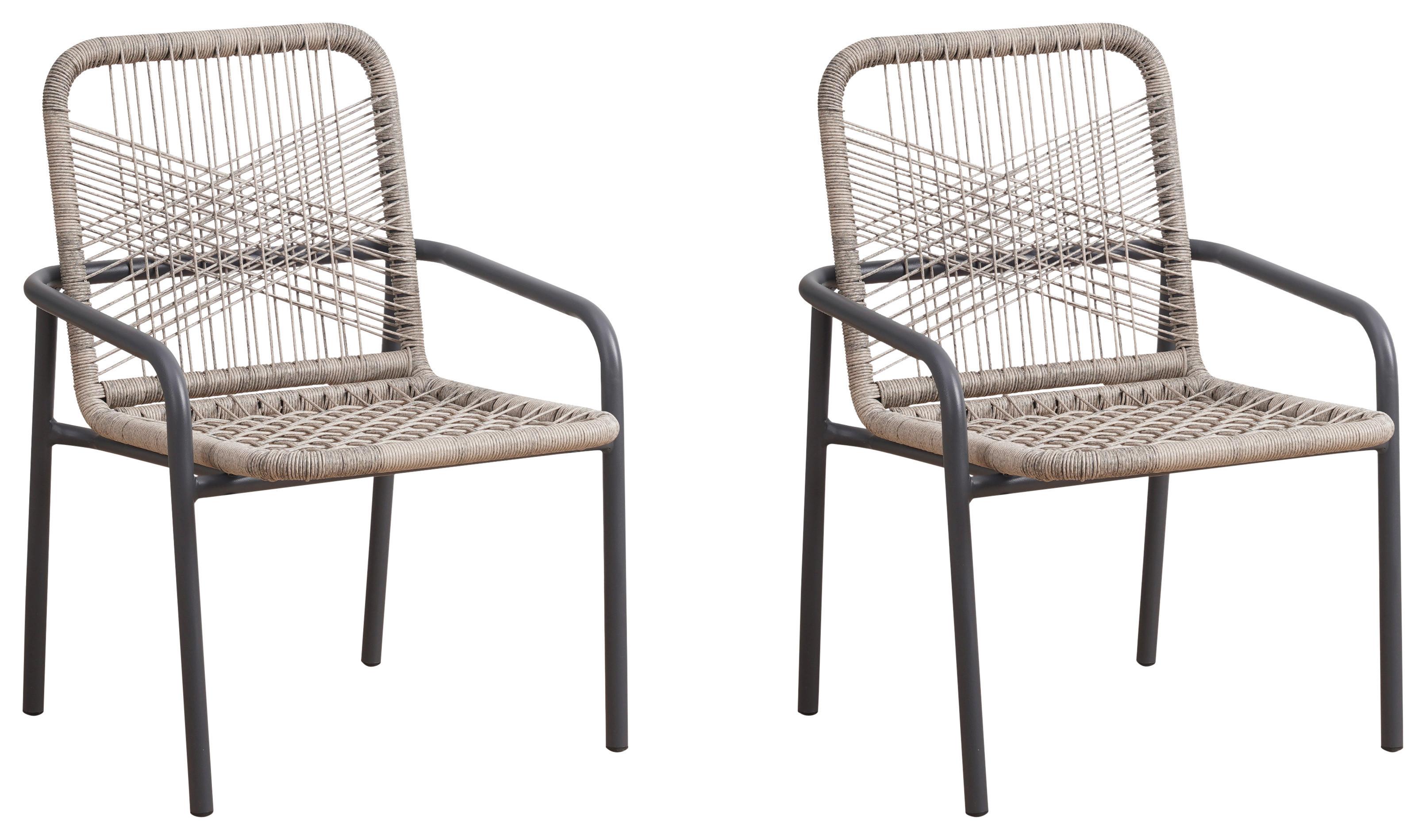 Gartensessel 2er-Set Helmond Kunststoff/Edelstahl - Sandfarben/Anthrazit, Design, Kunststoff/Metall (53/76/44cm) - Gardenson