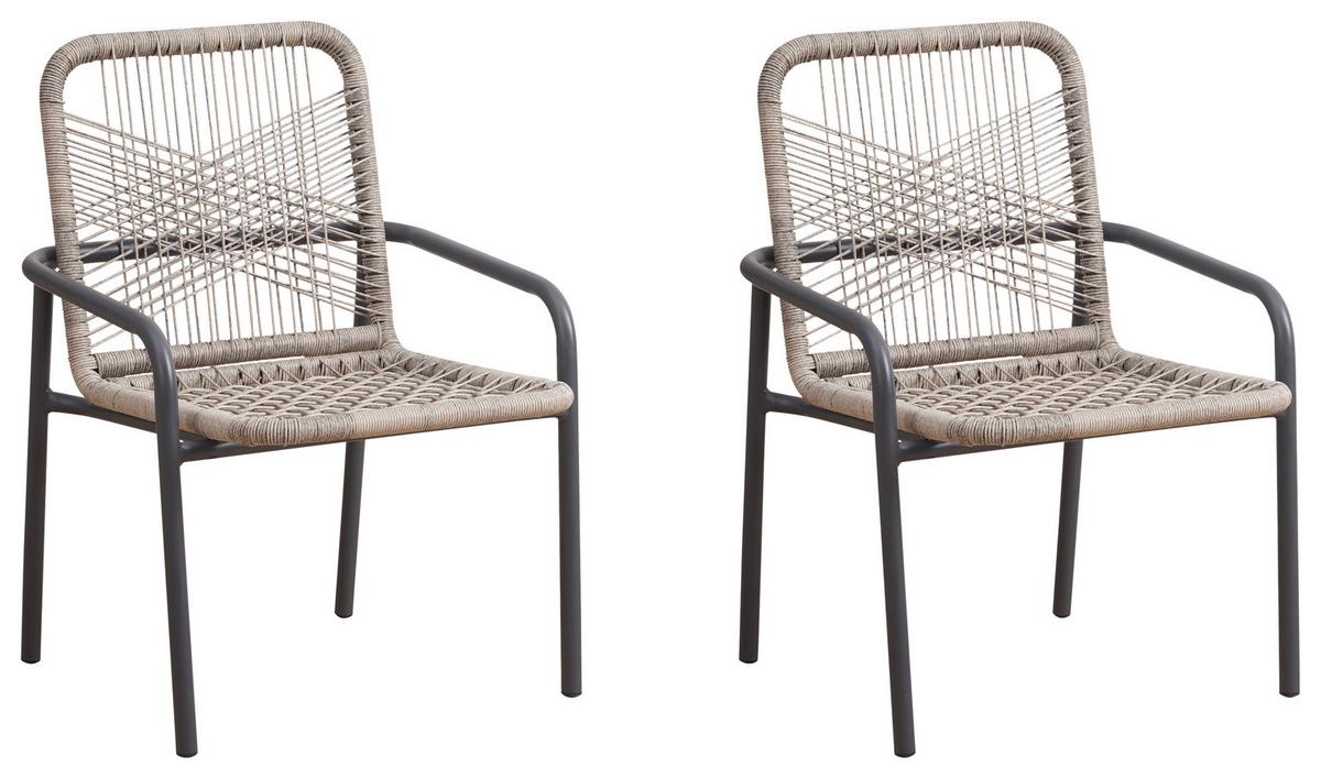 Gartensessel 2er-set Helmond Kunststoff/edelstahl - Sandfarben/Anthrazit, Design, Kunststoff/Metall (53/76/44cm) - Gardenson