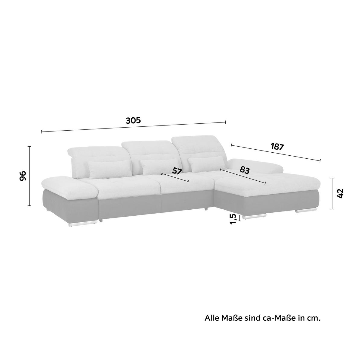 Rohová sedačka SANFINO, ľavá, svetlosivá,lôžko a úl.priestor - svetlosivá/chrómová, Konventionell, kov/drevo (199/305cm) - Premium Living