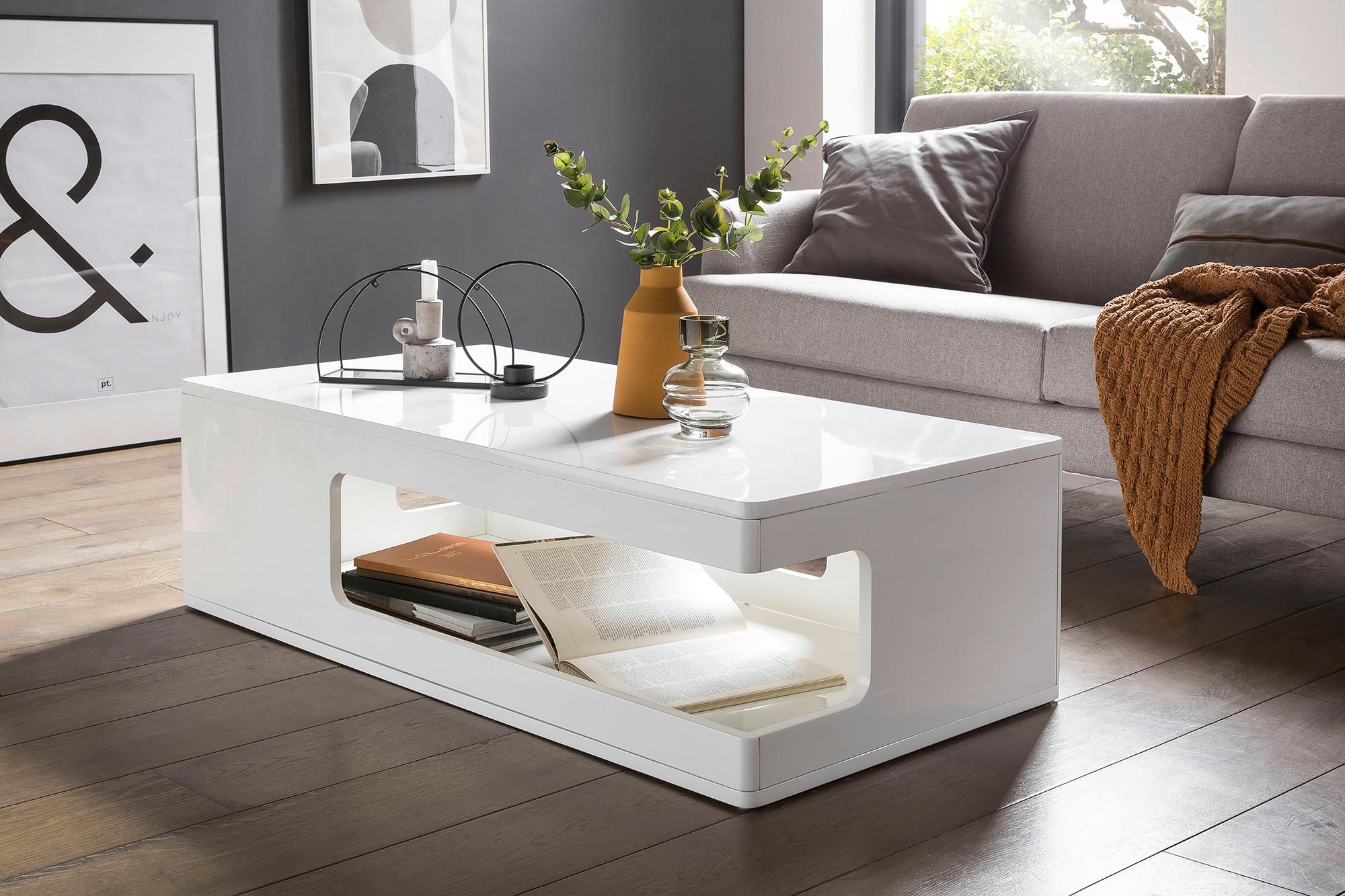 Couchtisch Weiß Hochglanz L: 120 cm - Weiß Hochglanz, Design, Holzwerkstoff (120/60/35cm) - Livetastic