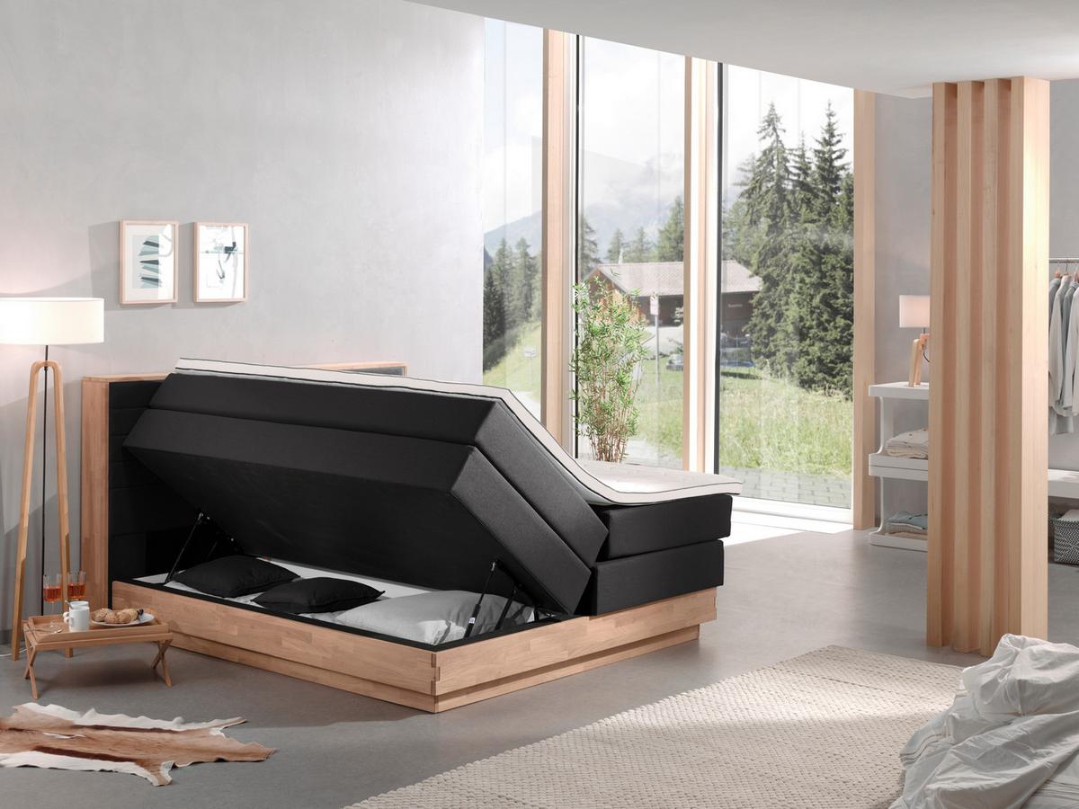 Boxspringbett mit Topper & Bettkasten 160x200 Moneta - Eichefarben/Dunkelgrau, MODERN, Holz/Textil (160/200cm) - MID.YOU
