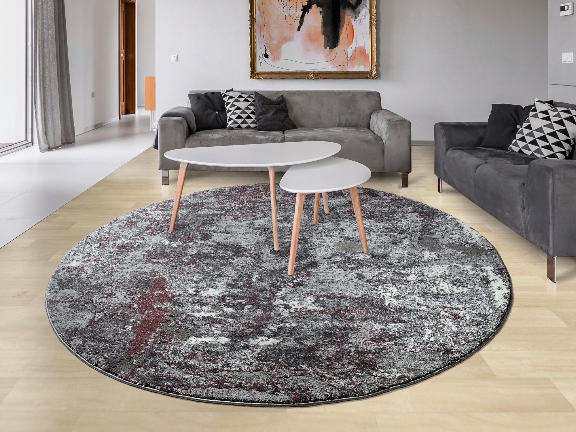 Webteppich Aubergine/Beige Timeline Quantum Ø 240 cm - Beige/Aubergine, Design, Textil (240cm) - Novel