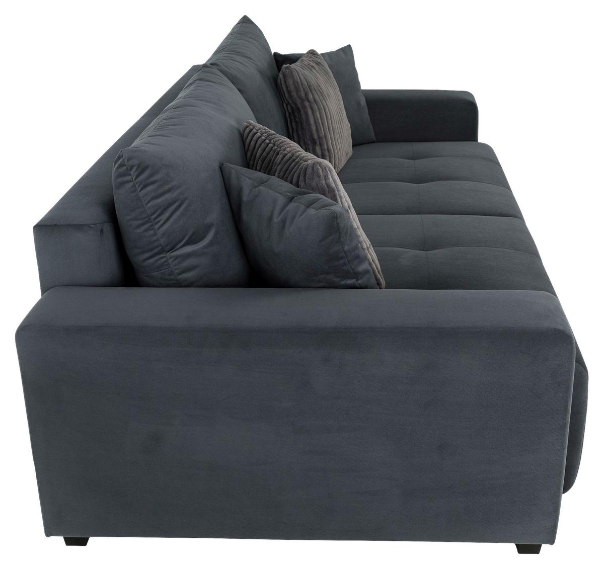 Ecksofa mit Bettfunktion Lily Velours anthrazit ,240x119cm - Anthrazit/Schwarz, Trend, Holz/Holzwerkstoff (240/119cm) - Luca Bessoni