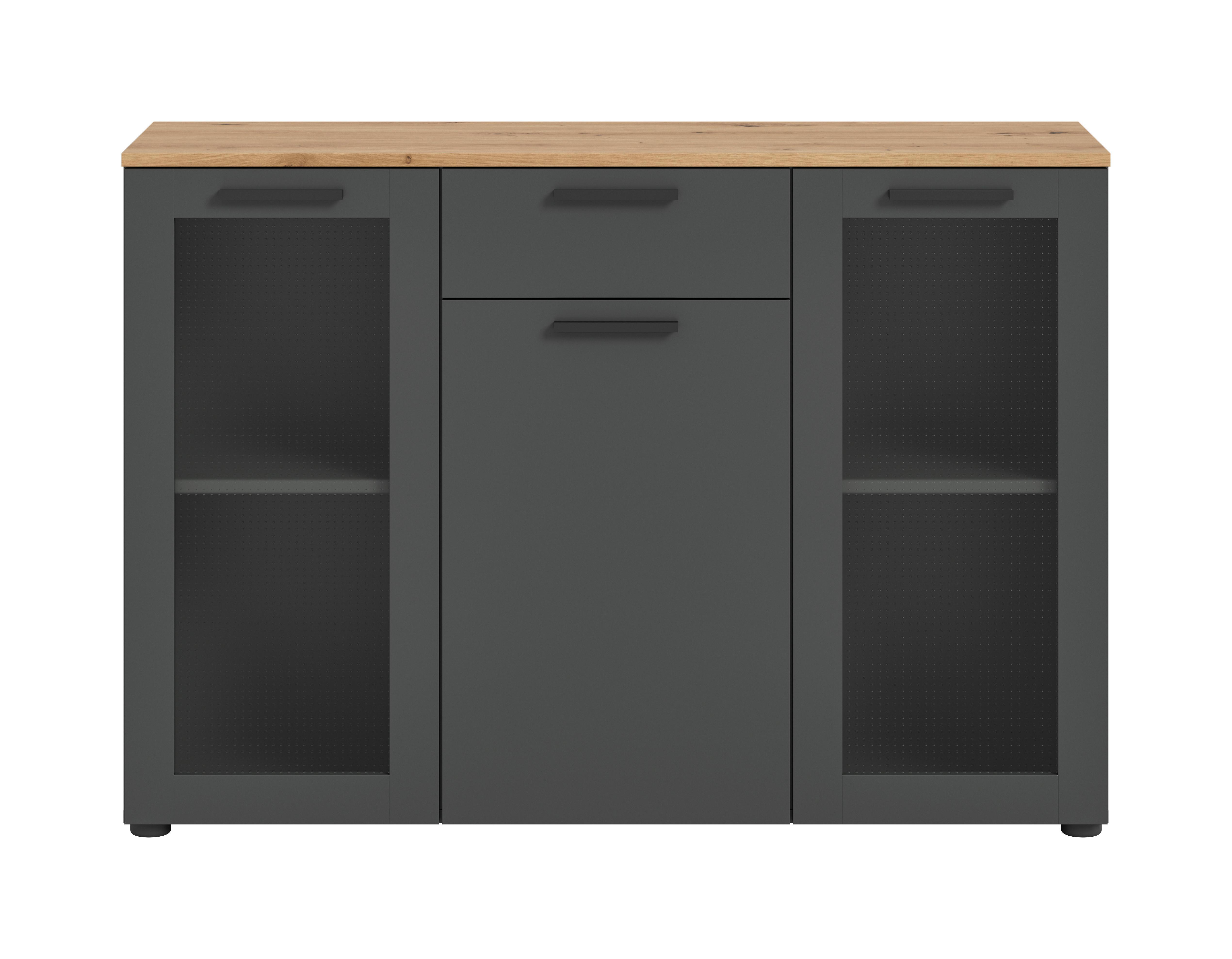 Lowboard Niklas Grau/eiche Dekor B: 120 Cm - Schwarz/Eiche Artisan, Design, Glas/Holzwerkstoff (120/84/38cm) - MID.YOU