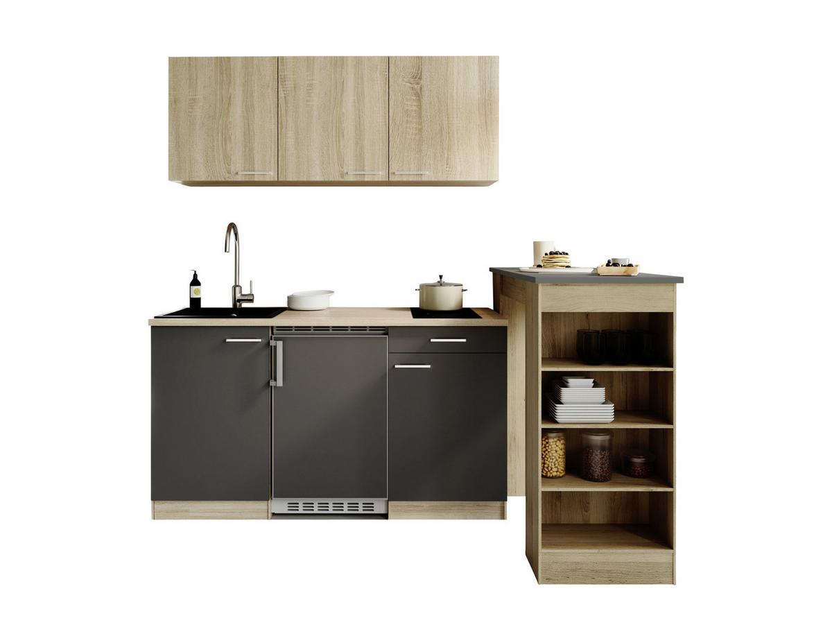Miniküche Ingrid Grau/Eichefarben B: 150cm - Eichefarben/Grau, Design, Holzwerkstoff (150cm) - Respekta