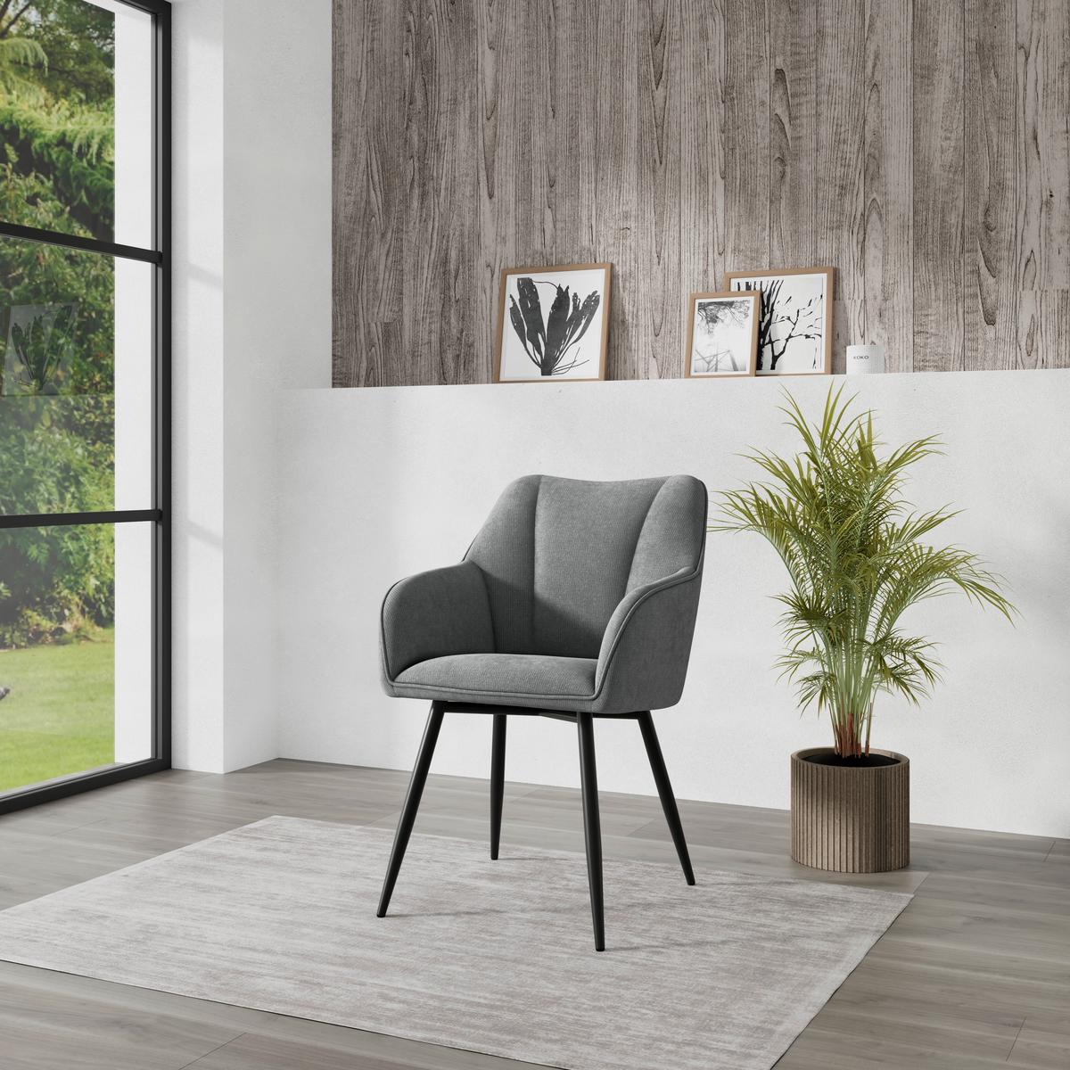 Armlehnstuhl Caro grau gepolstert - Schwarz/Grau, KONVENTIONELL, Holz/Textil (55/83/61cm) - Nedis SmartLife