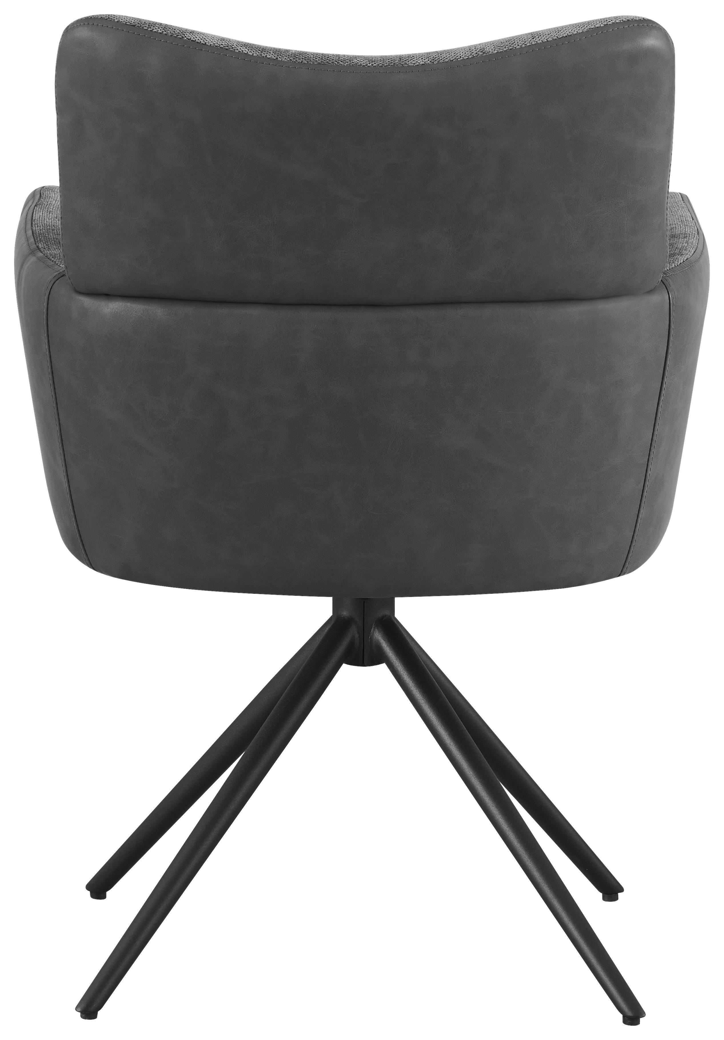 Armlehnstuhl Maja Webstoff Grau, B: 58 cm - Schwarz/Grau, KONVENTIONELL, Textil/Metall (58/84/64cm) - MID.YOU