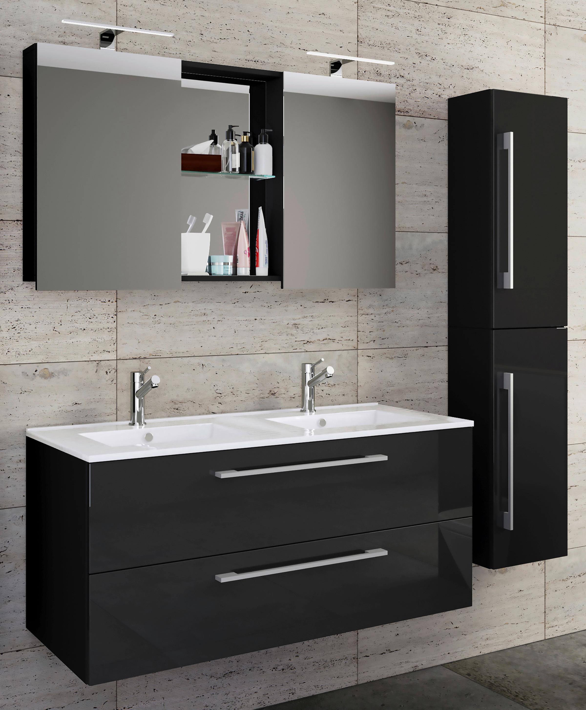 Badezimmer Budasi Schwarz B: 111 cm - Schwarz/Weiß, MODERN, Keramik/Holzwerkstoff (145cm) - MID.YOU